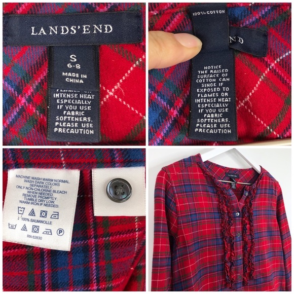 SOLD Lands End Red Tartan Plaid Flannel Ruffle Shirt - Picture 7 of 8